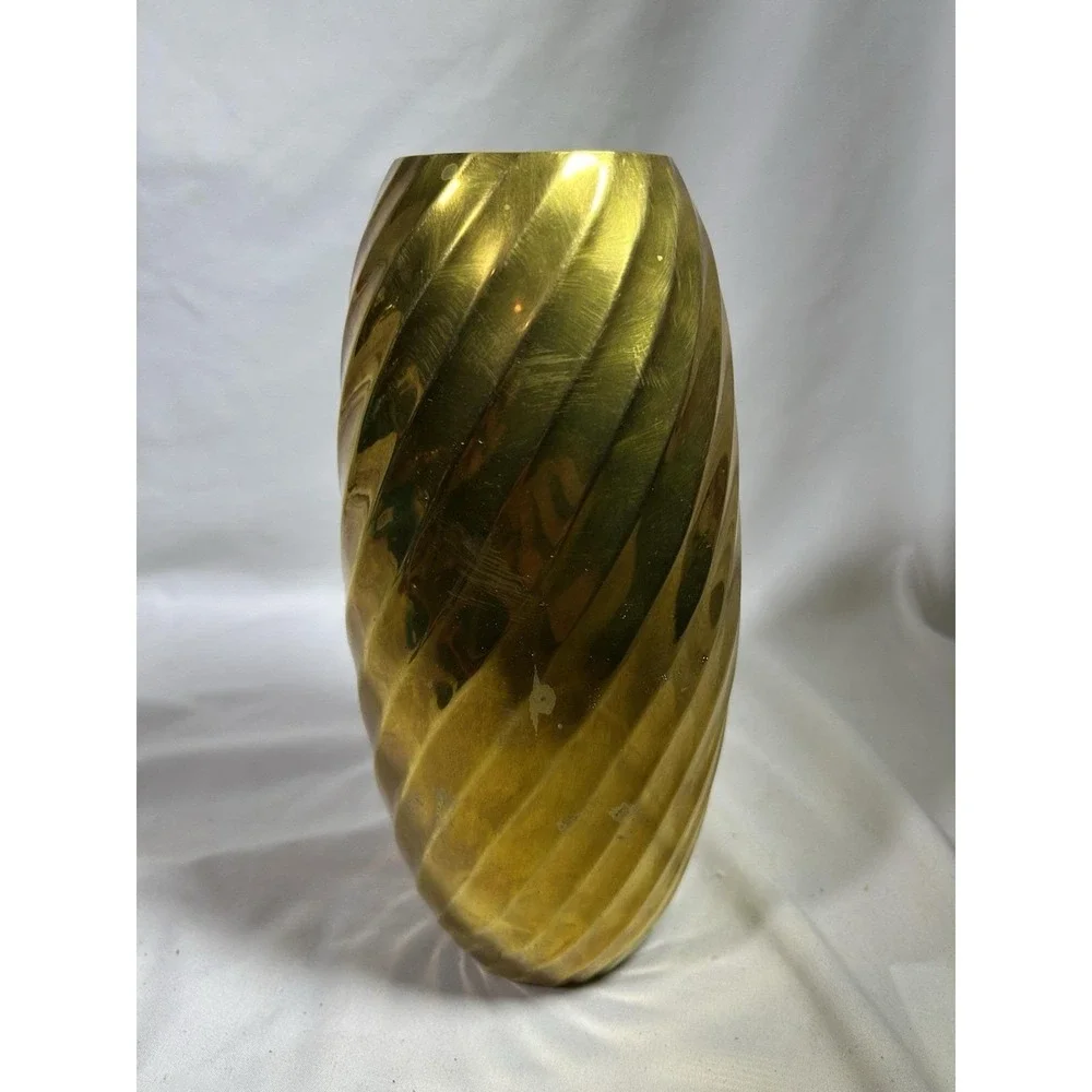 Vintage MCM Twisted Spiral Brass Heavy Bud Vase 9